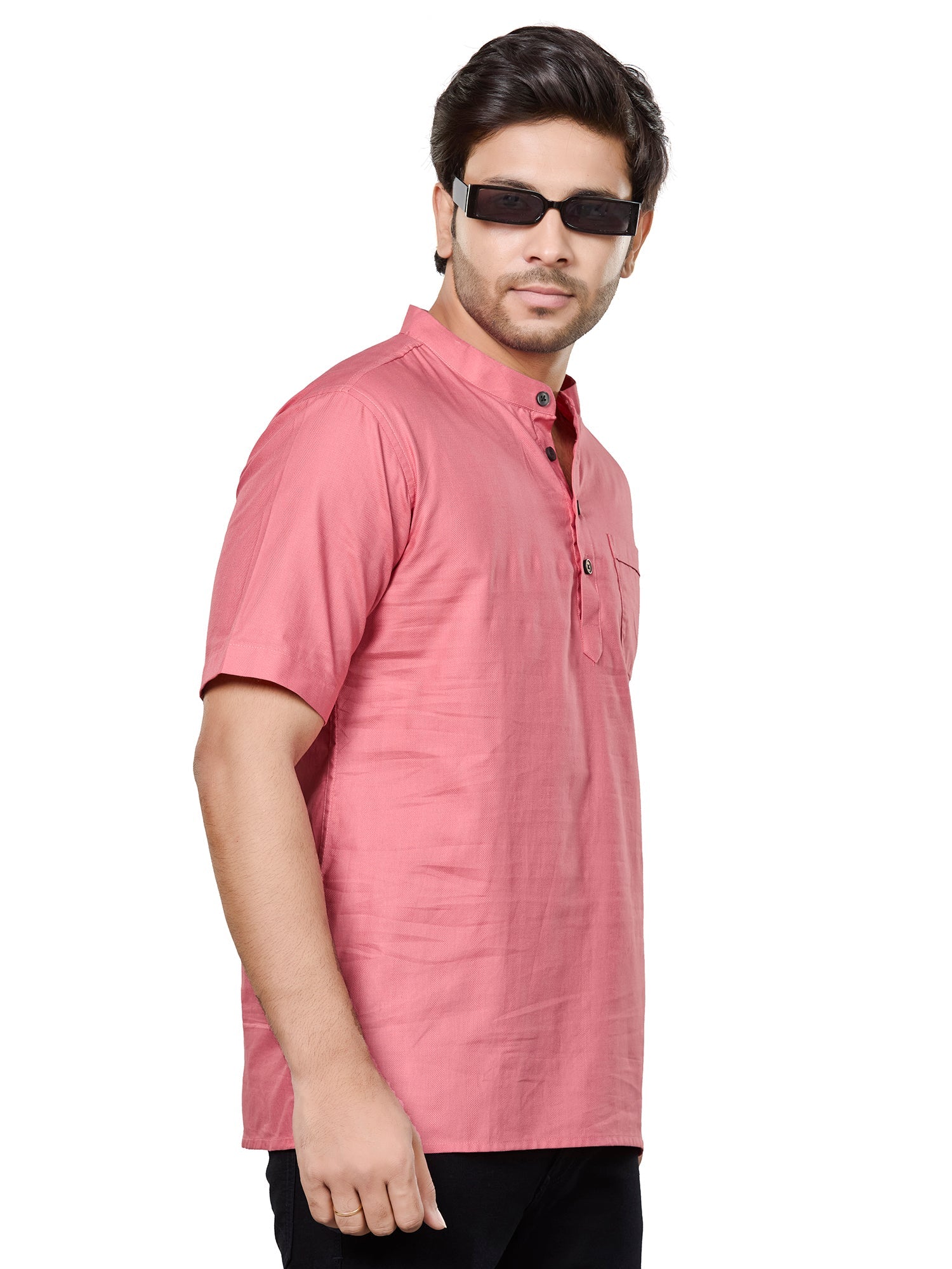 Cotton Short Kurta Half Sleeves for Men - Peach | SHSRSSPIN3
