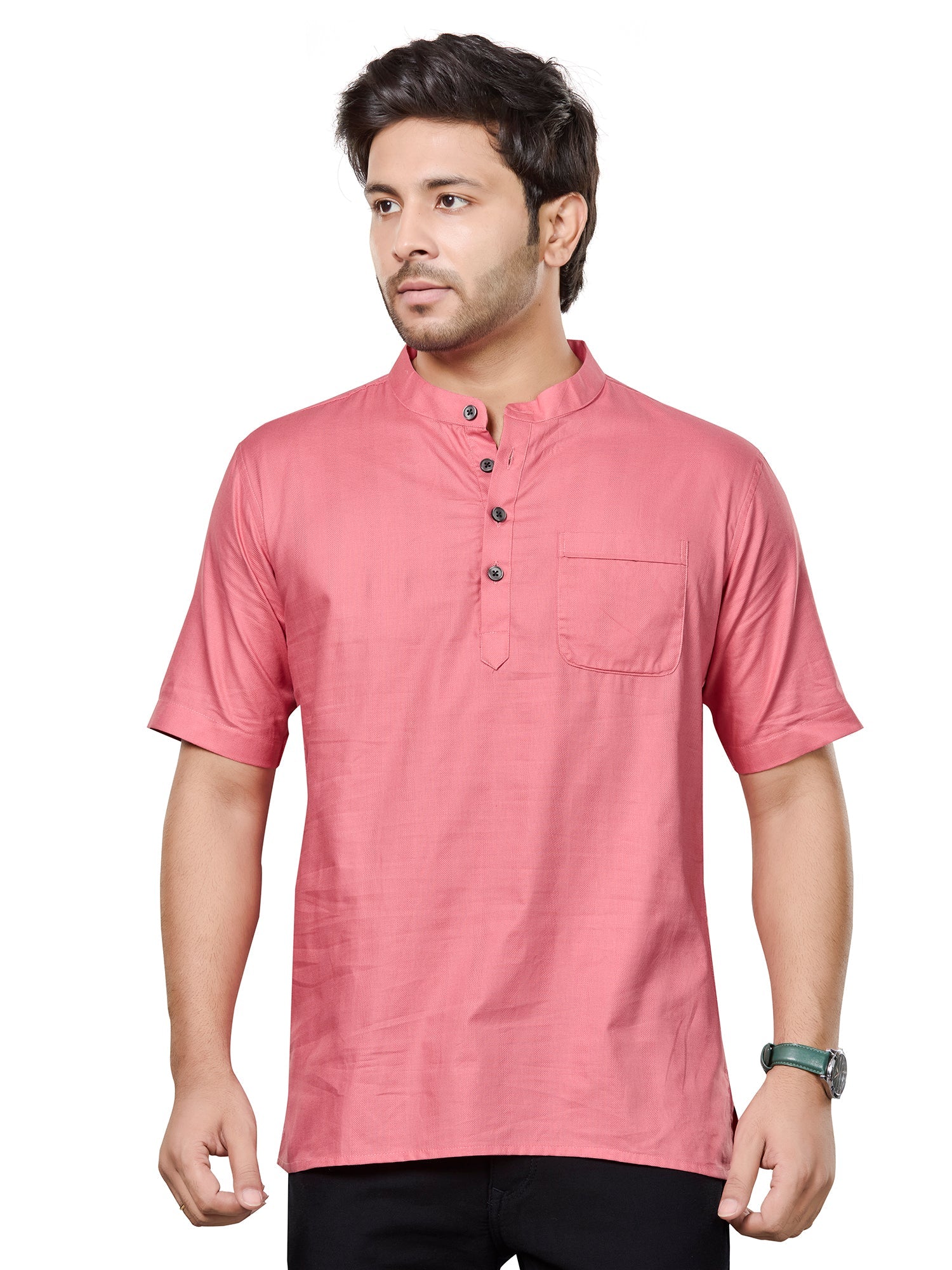 Cotton Short Kurta for Men - Peach | SHSRSSPIN3