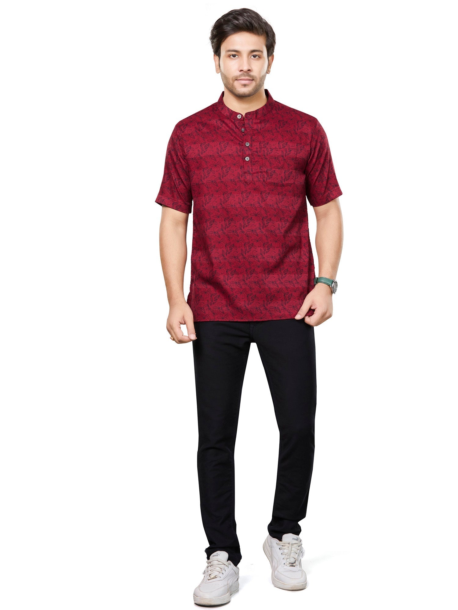 Cotton Short Kurta Half Sleeves for Men - Navy Blue | SHAVFLOMAR