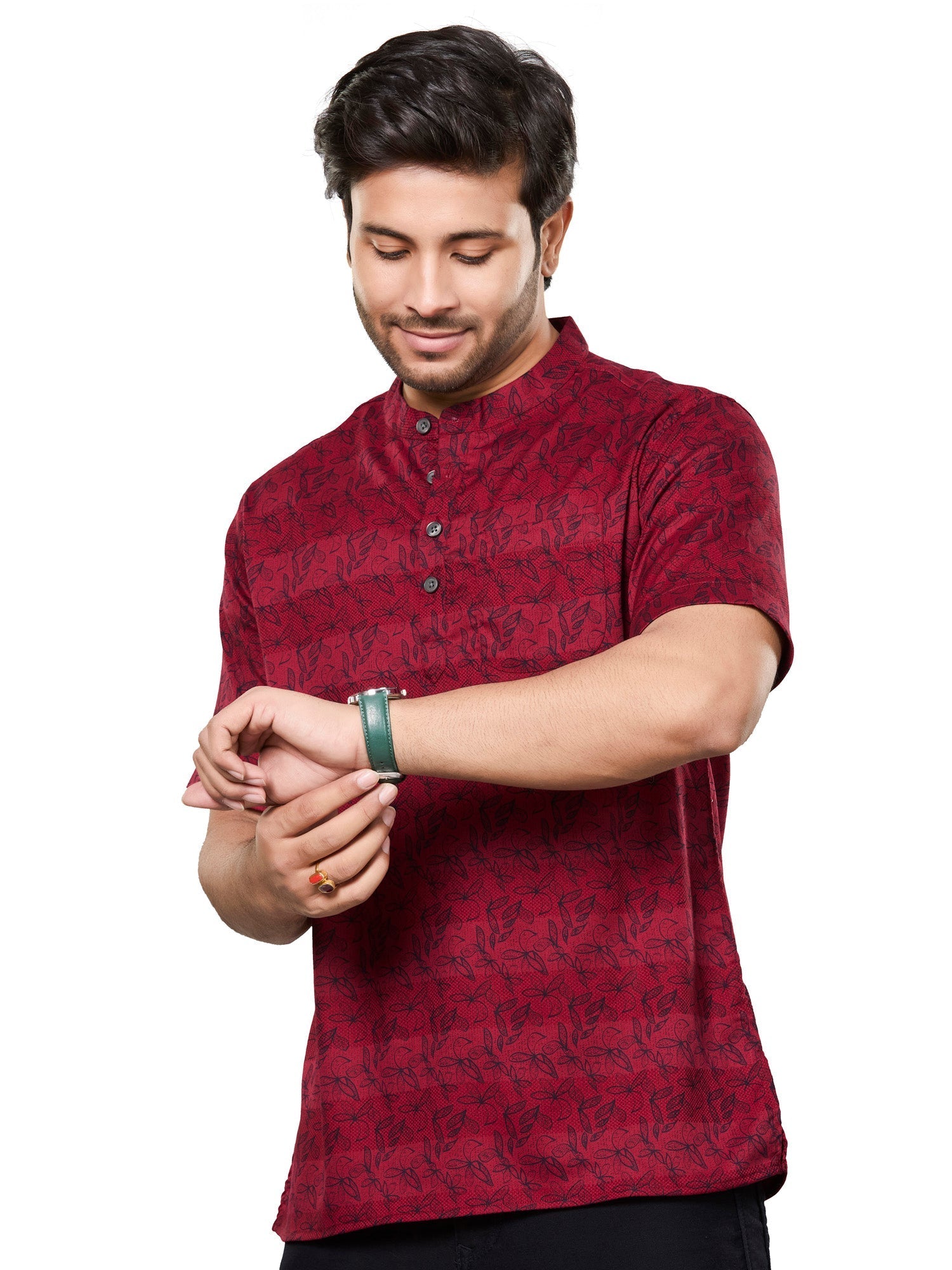 Cotton Short Kurta for Men - Navy Blue | SHAVFLOMAR