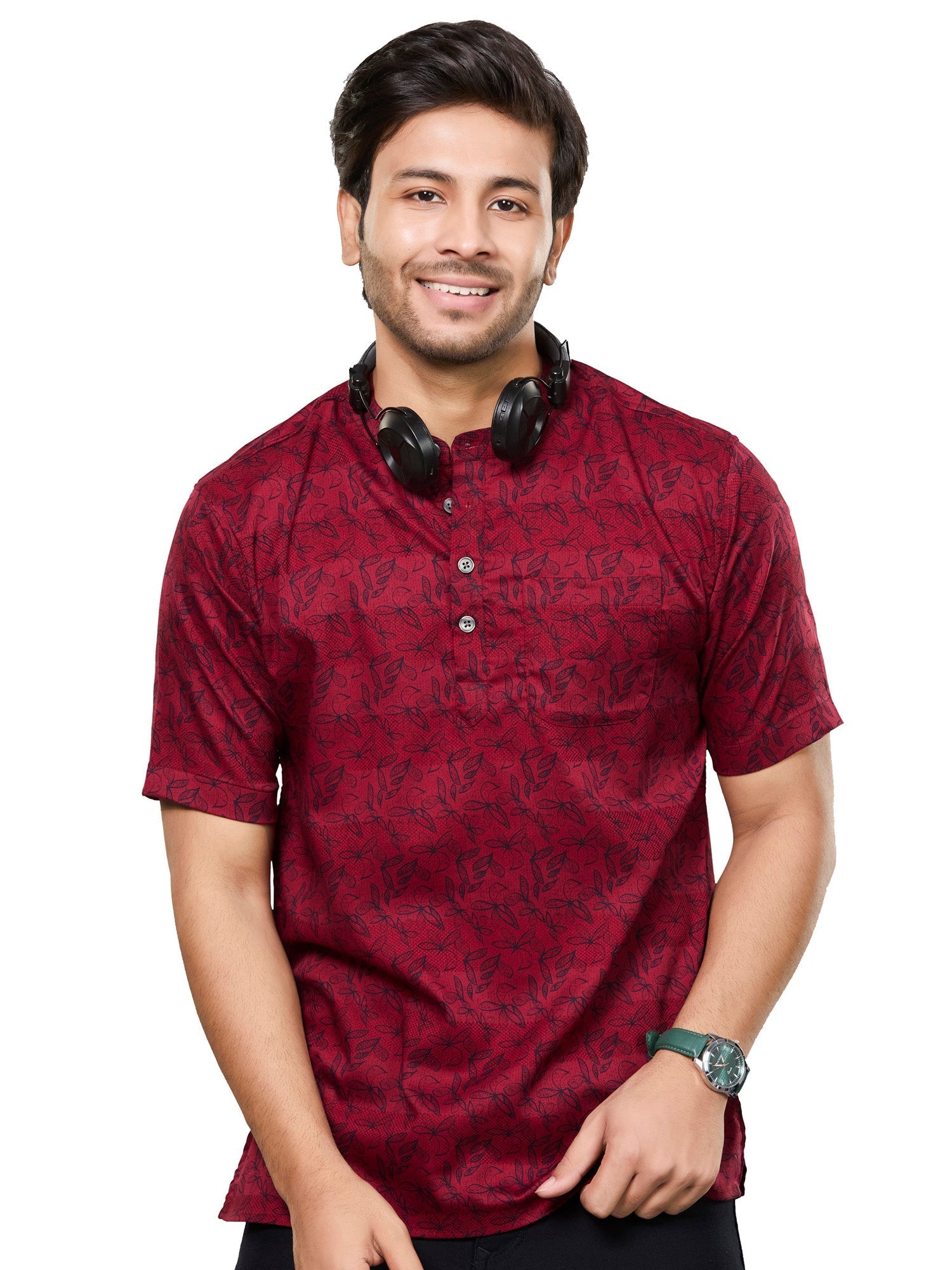 Cotton Short Kurta Half Sleeves for Men - Navy Blue | SHAVFLOMAR