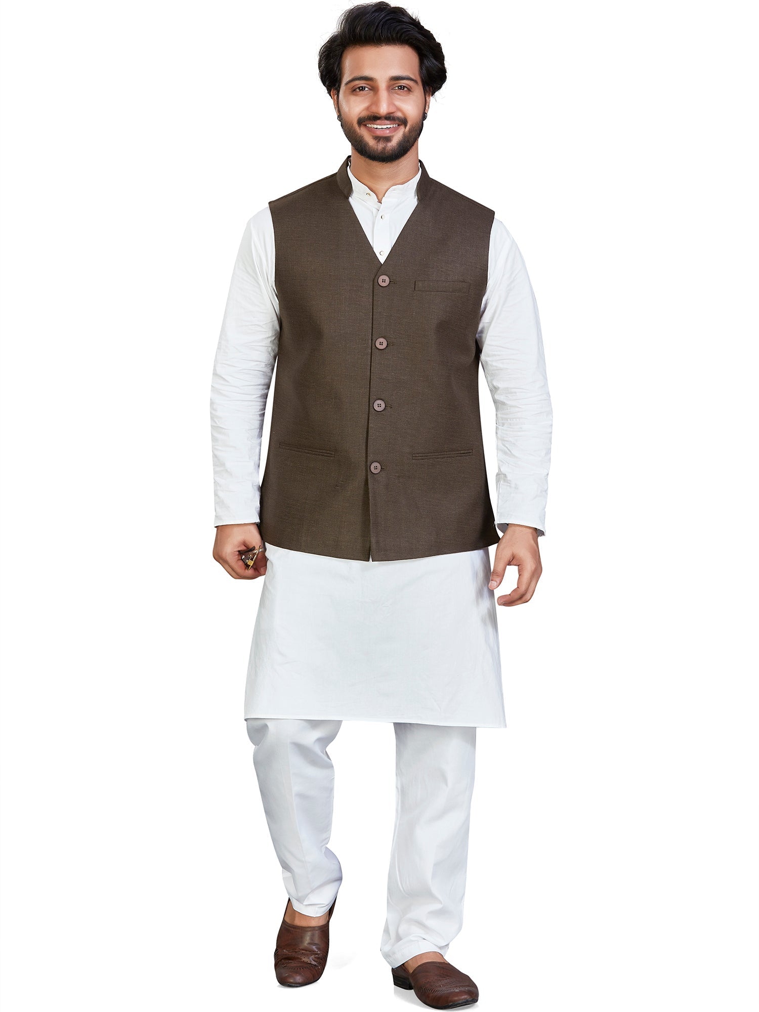 green Cotton Solid Indian Wear Nehru Jacket | DesiQlo 3