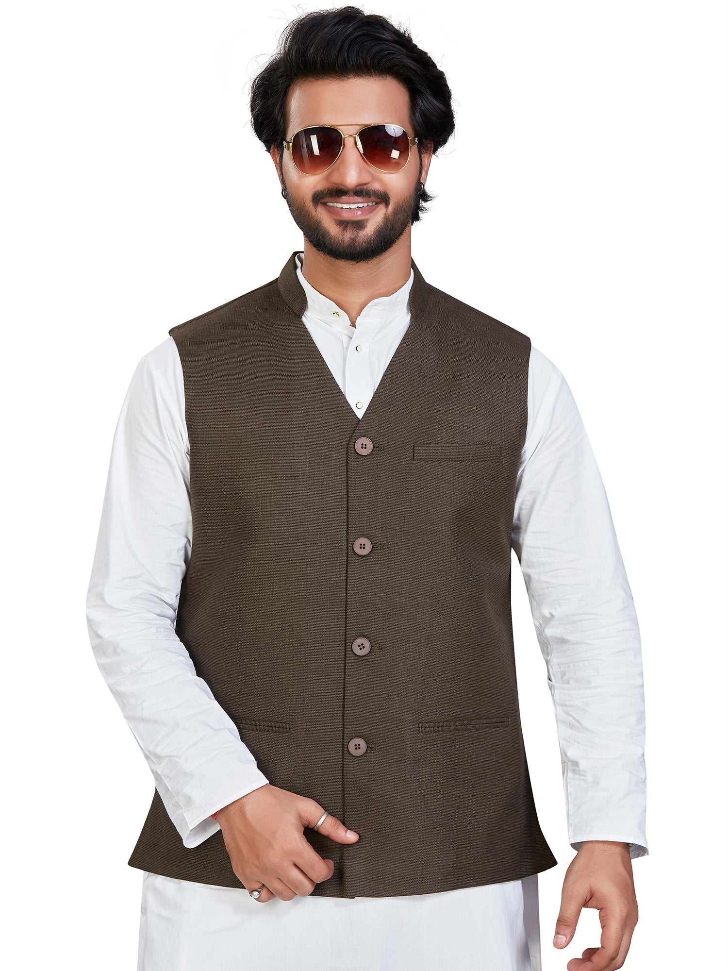 green Cotton Solid Indian Wear Nehru Jacket | DesiQlo 3