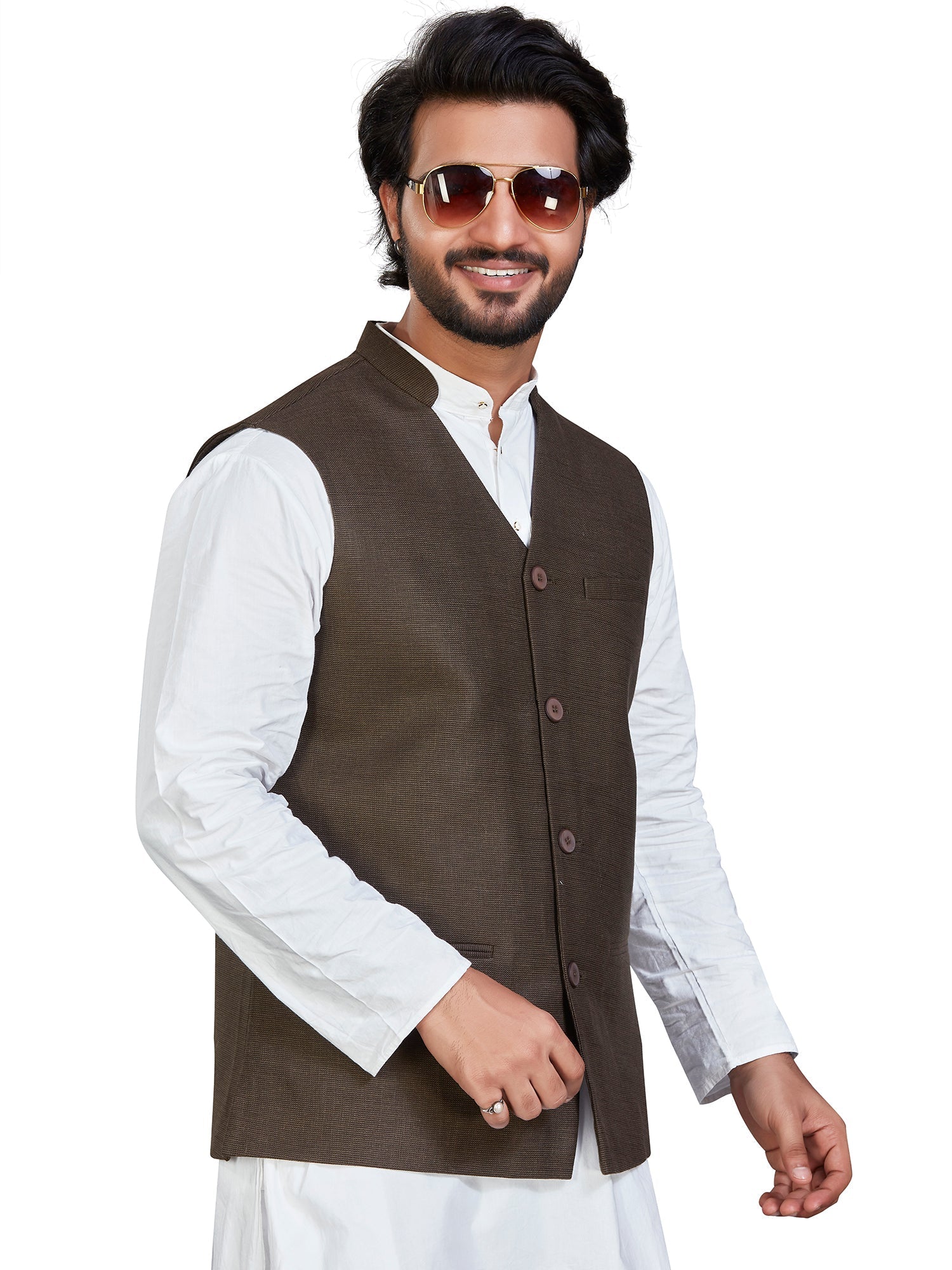 green Cotton Solid Indian Wear Nehru Jacket | DesiQlo 3