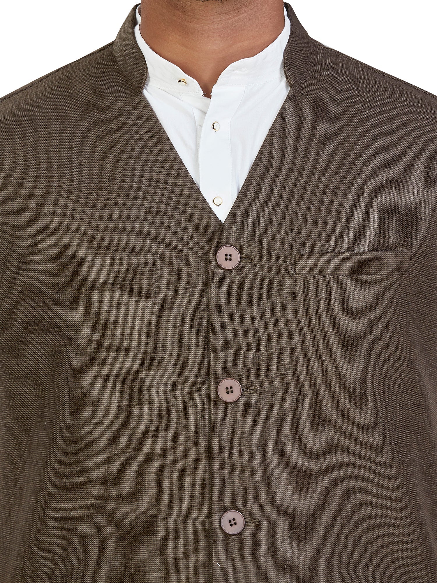 green Cotton Solid Indian Wear Nehru Jacket | DesiQlo 3