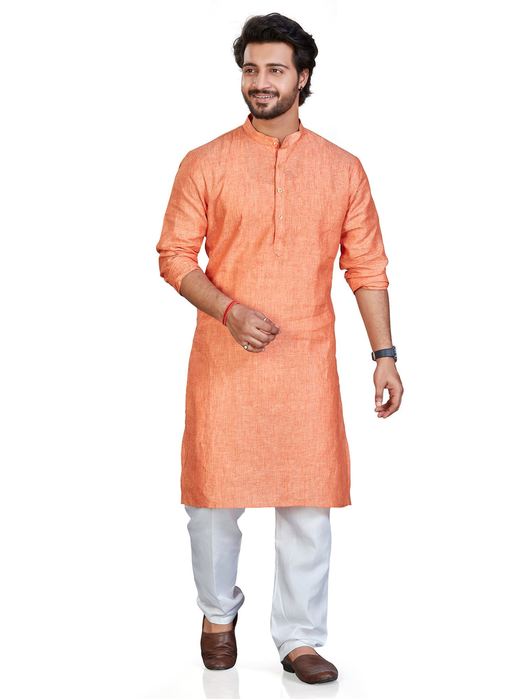 Linen Kurta for Men - Orange | KULM60LPCH