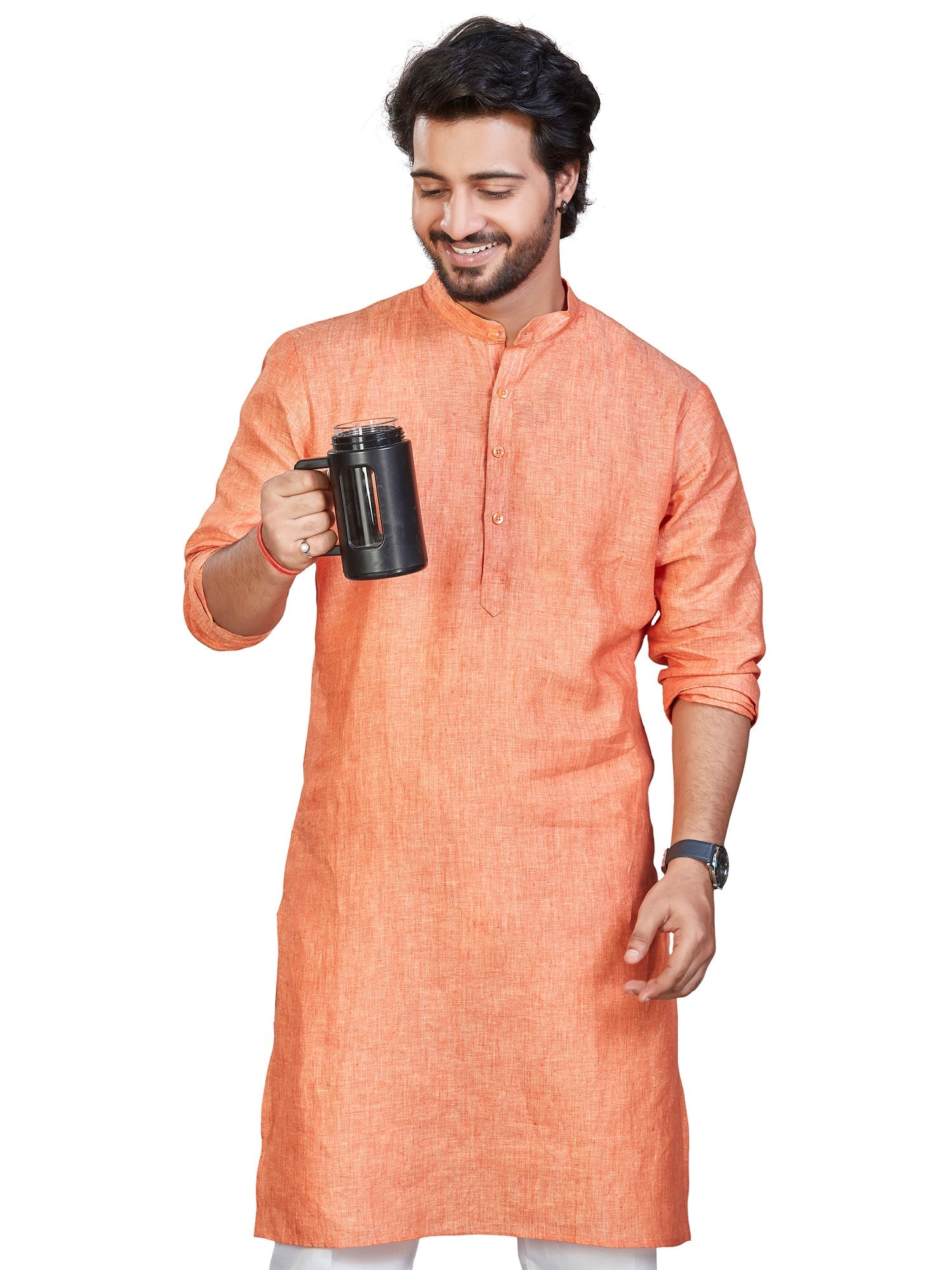 Linen Kurta for Men - Orange | KULM60LPCH