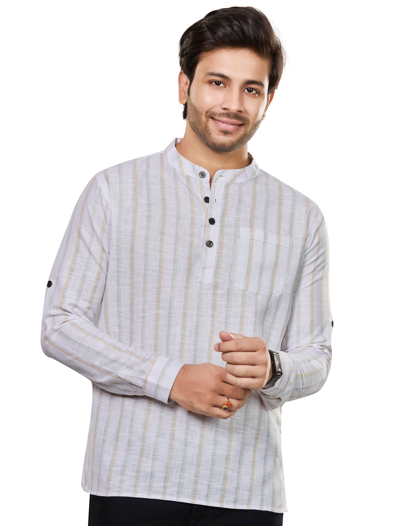 Cotton Short Kurta for Men - White | SKRTSTWYGN