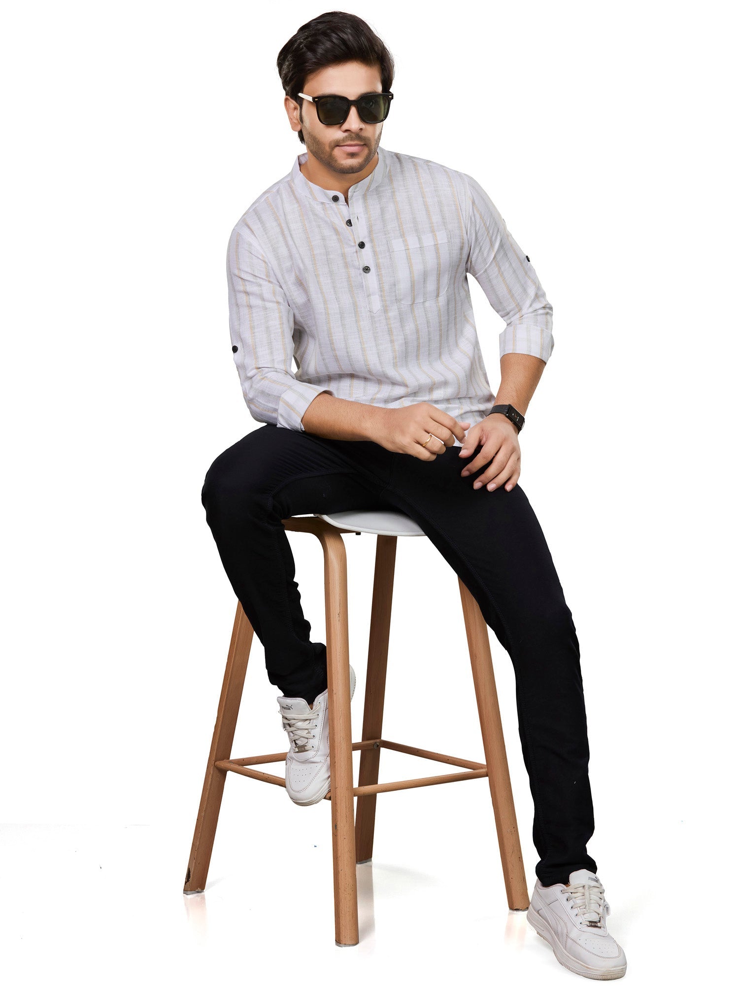 Cotton Short Kurta for Men - White | SKRTSTWYGN