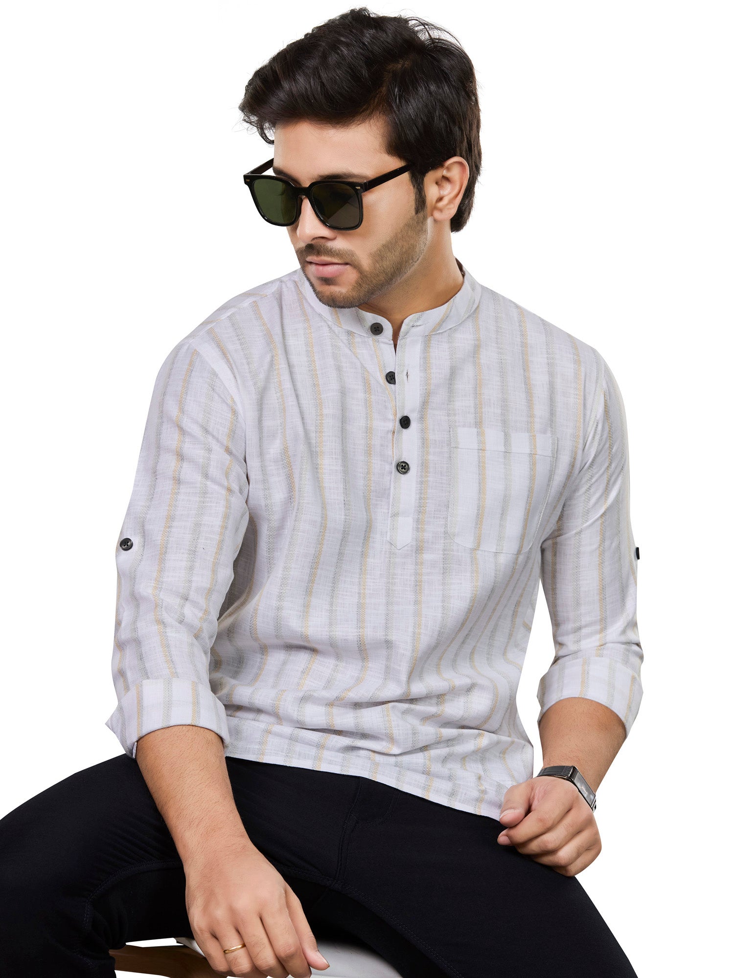 Cotton Short Kurta for Men - White | SKRTSTWYGN