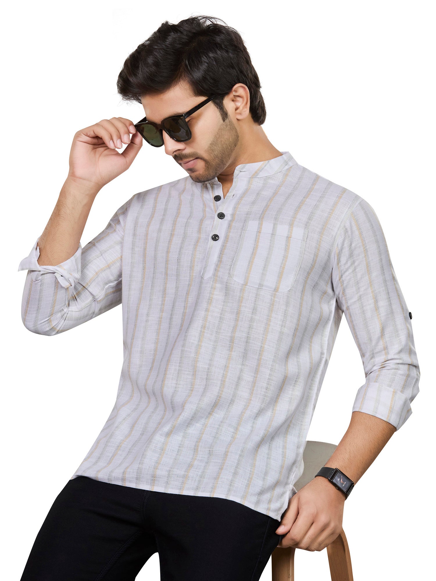Cotton Short Kurta for Men - White | SKRTSTWYGN