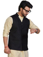 Cotton Nehru Jacket for Men - Black | WCSRVNBLK3