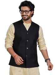 Cotton Nehru Jacket for Men - Black | WCSRVNBLK3
