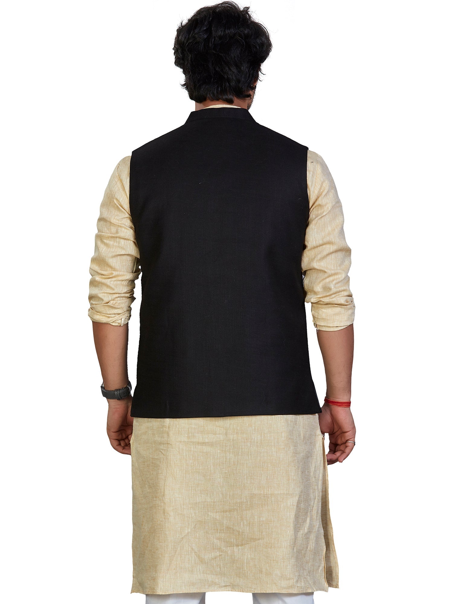 black Cotton Solid Indian Wear Nehru Jacket | DesiQlo