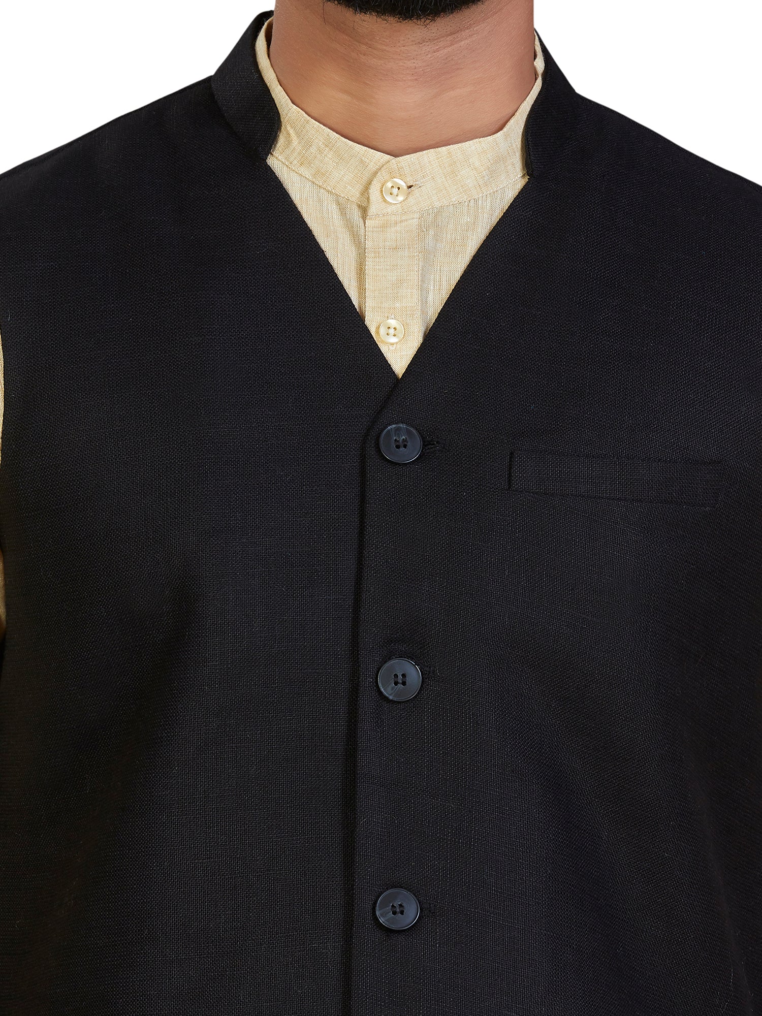 black Cotton Solid Indian Wear Nehru Jacket | DesiQlo