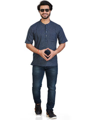 Cotton Short Kurta Half Sleeves for Men - Navy Blue | SHAVPRBLU3