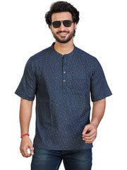 Cotton Short Kurta for Men - Navy Blue | SHAVPRBLU3