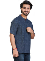 Cotton Short Kurta for Men - Navy Blue | SHAVPRBLU3