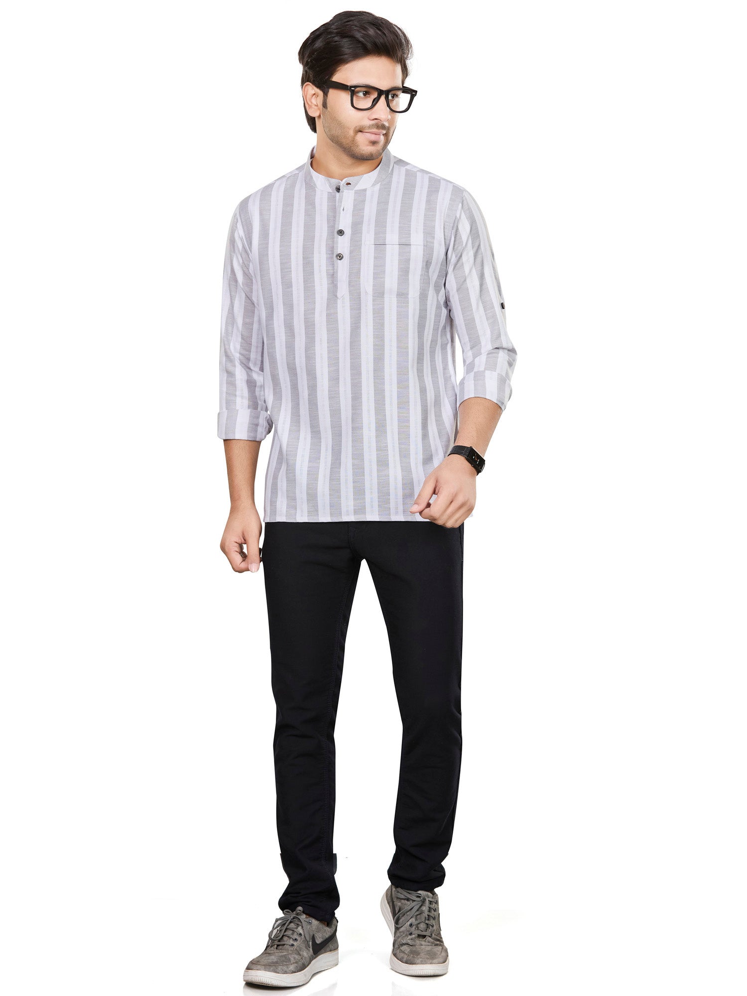 Cotton Short Kurta for Men - White | SKRTPSGRY3