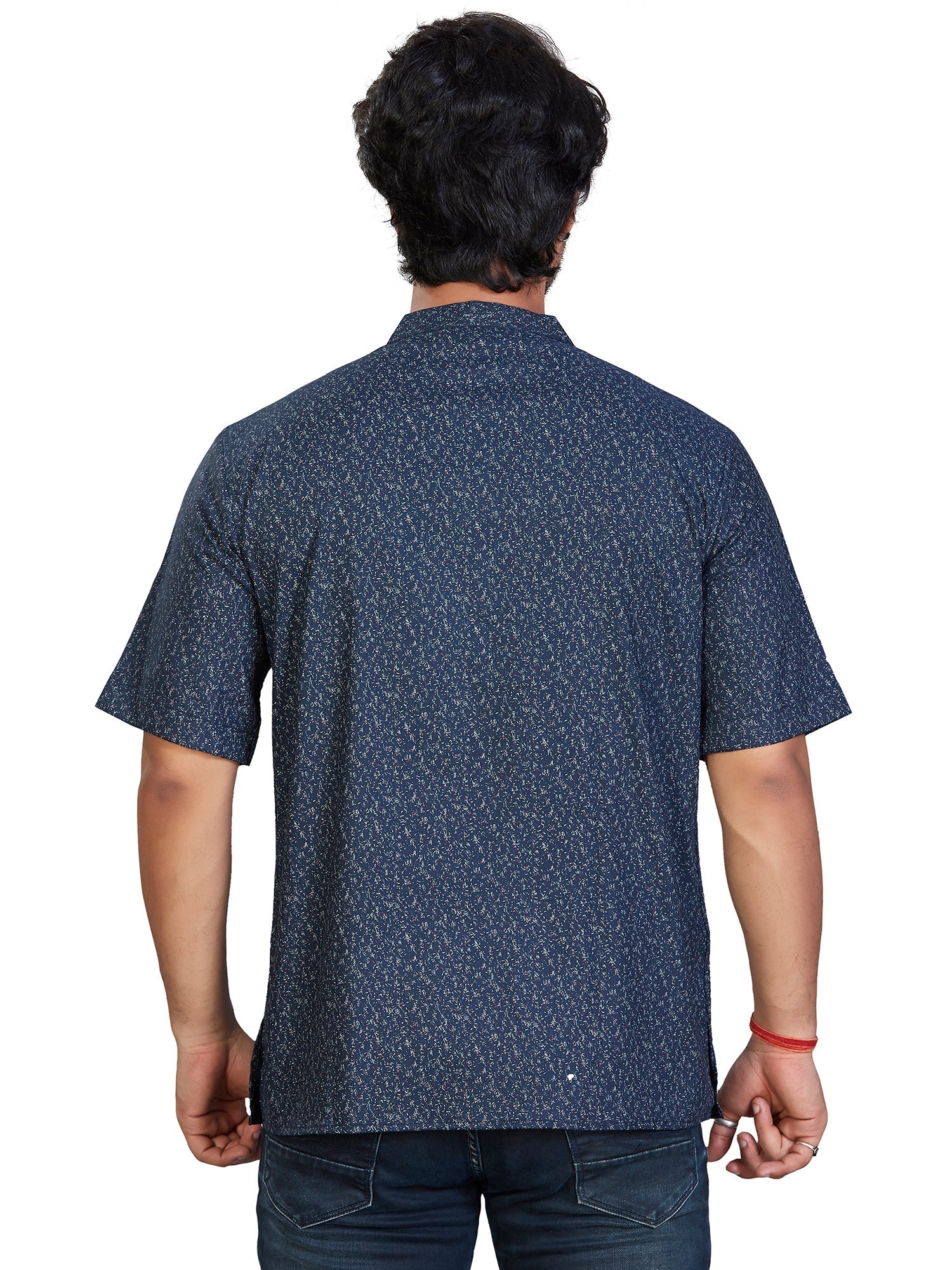 navy Cotton Floral Kurtas Short Kurta Half Sleeves | DesiQlo