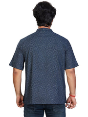 Cotton Short Kurta Half Sleeves for Men - Navy Blue | SHAVPRBLU3