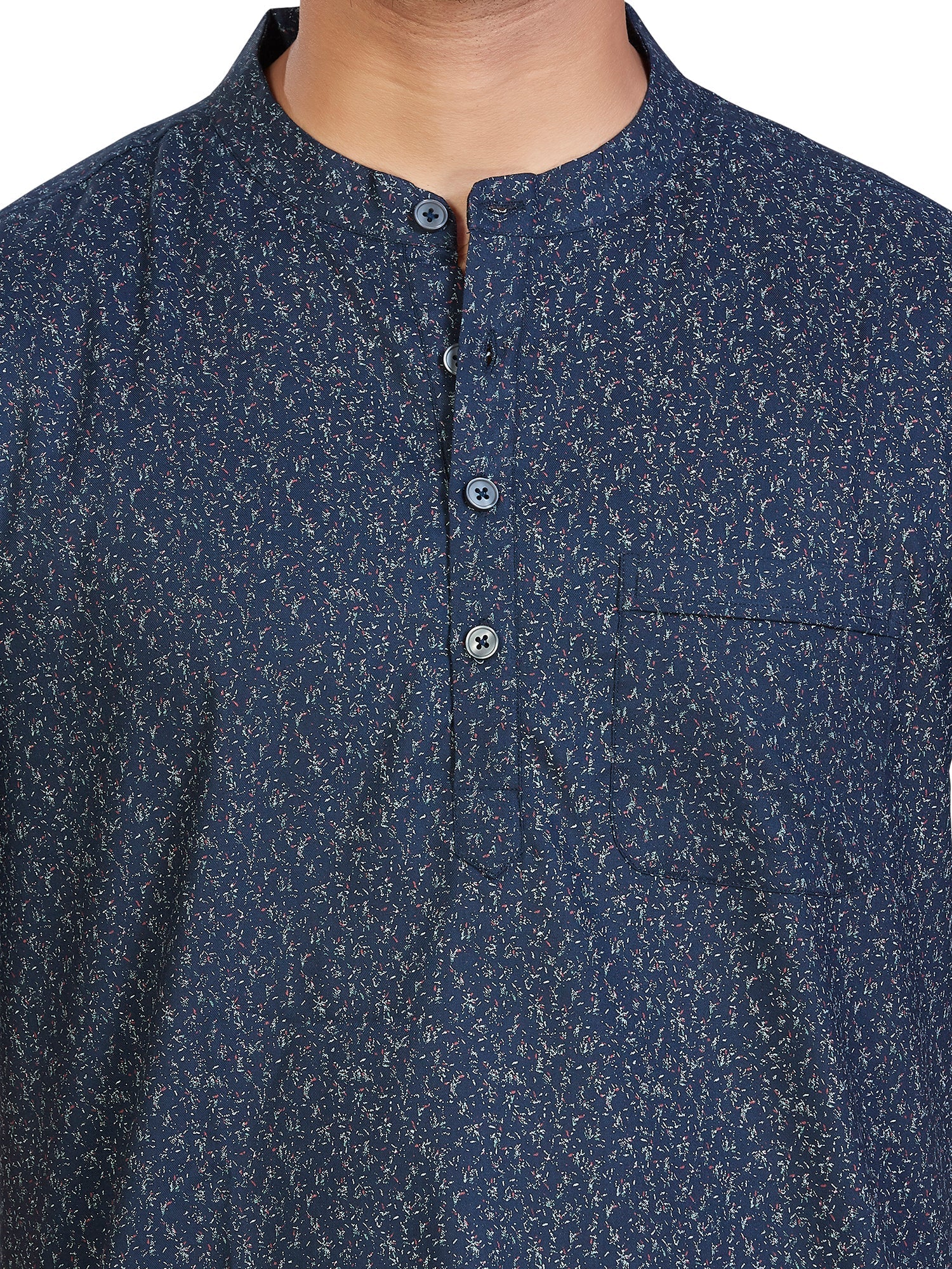 navy Cotton Floral Kurtas Short Kurta Half Sleeves | DesiQlo