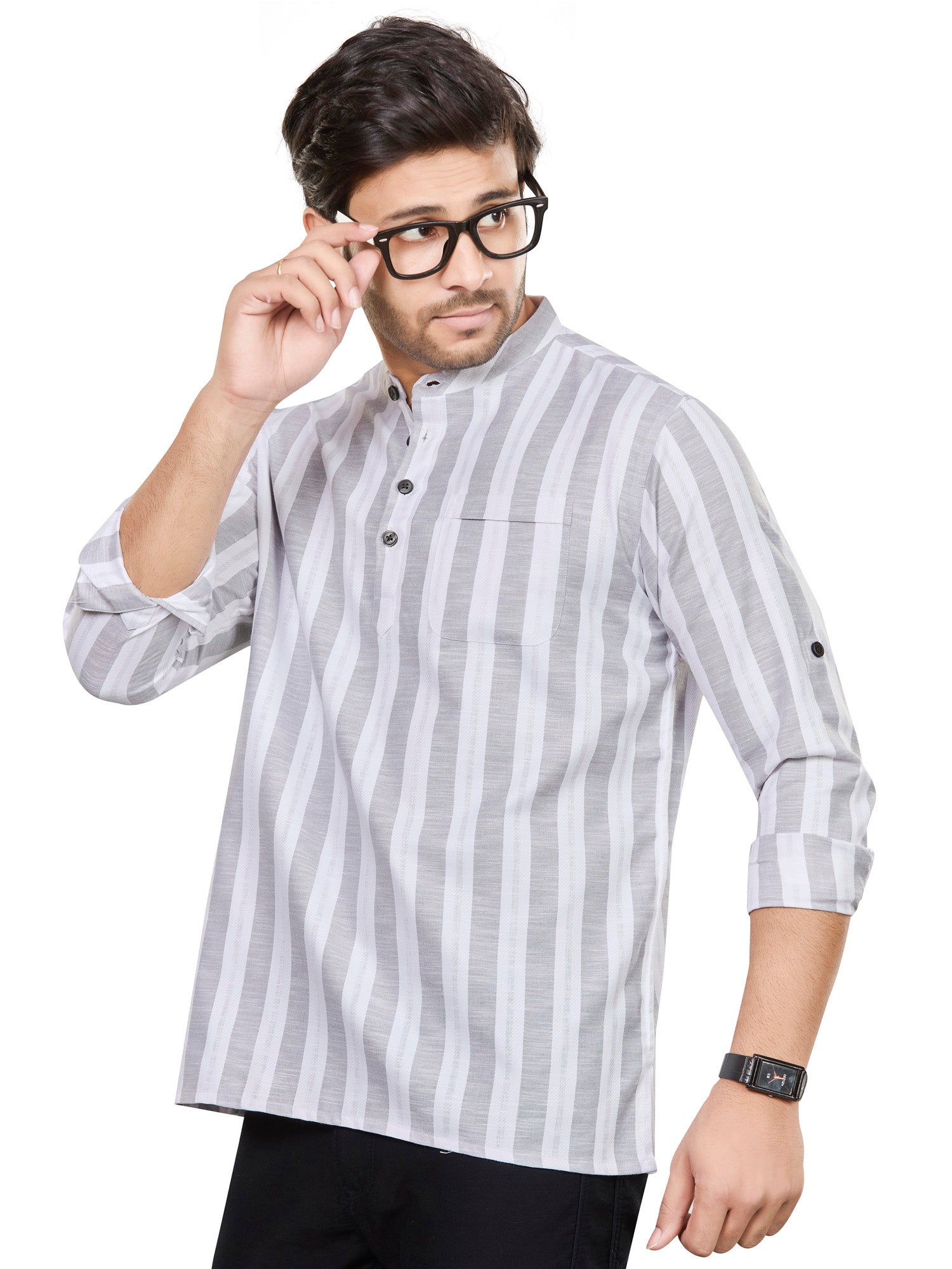 Cotton Short Kurta for Men - White | SKRTPSGRY3