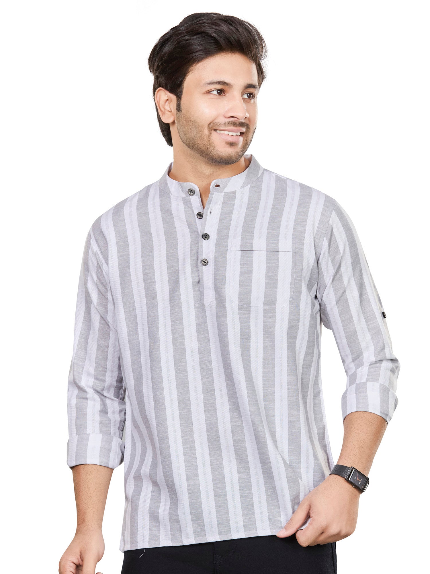 Cotton Short Kurta for Men - White | SKRTPSGRY3
