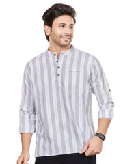 Cotton Short Kurta for Men - White | SKRTPSGRY3