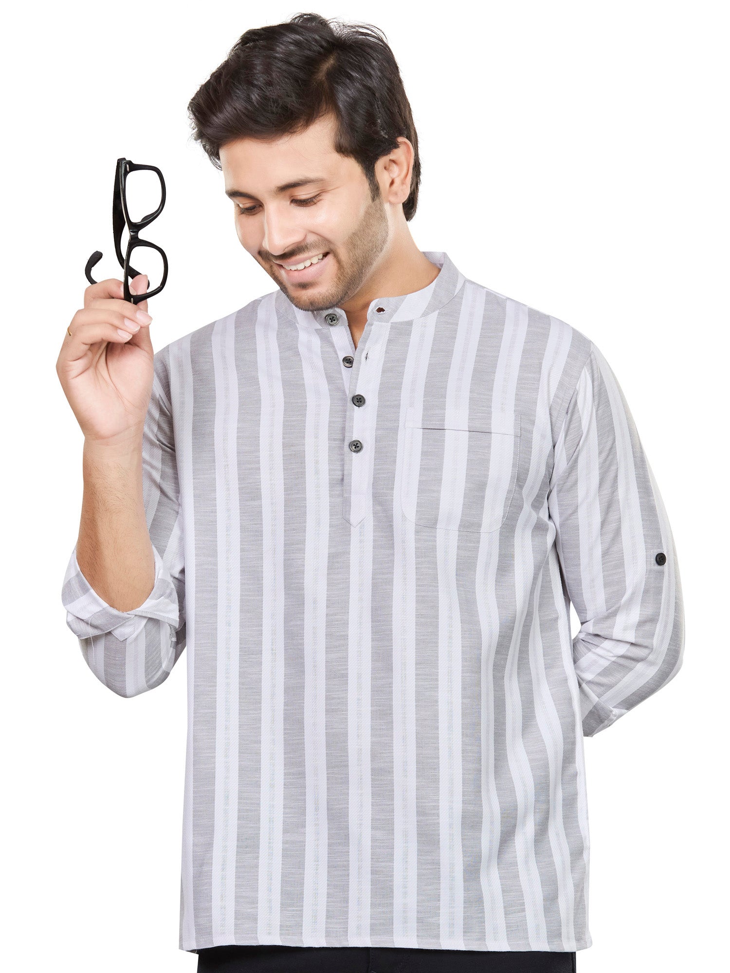 Cotton Short Kurta for Men - White | SKRTPSGRY3