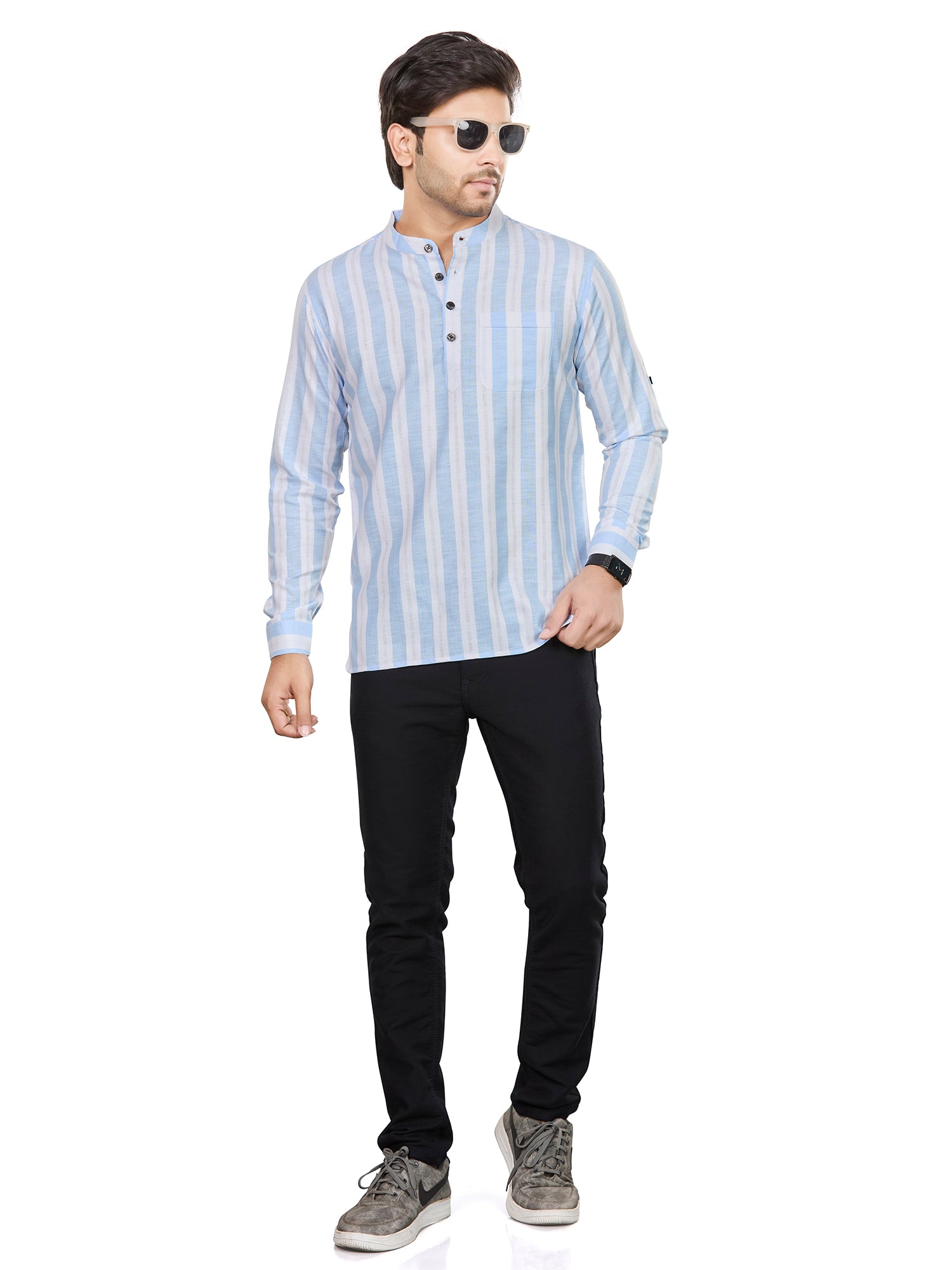 Cotton Short Kurta for Men - White | SKRTPSWBLU