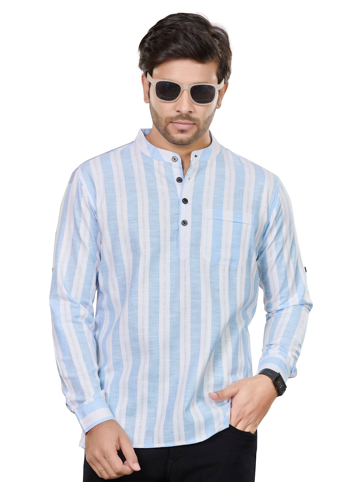 Cotton Short Kurta for Men - White | SKRTPSWBLU