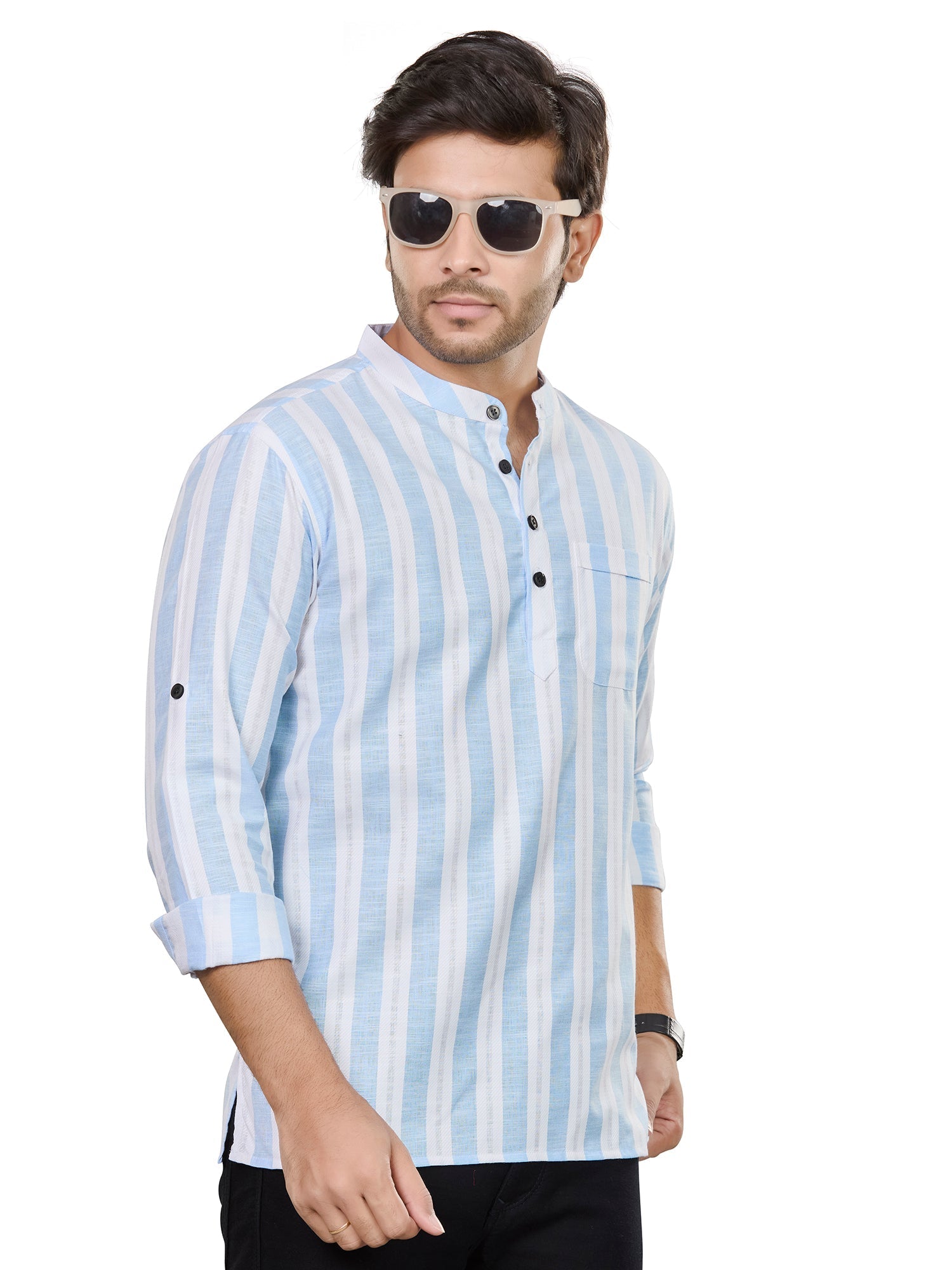 Cotton Short Kurta for Men - White | SKRTPSWBLU