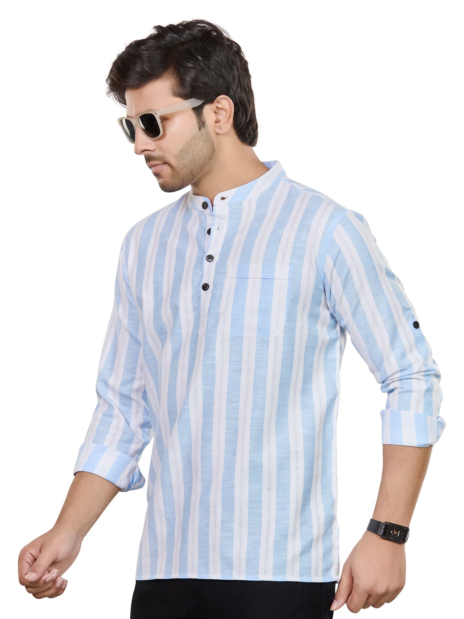 Cotton Short Kurta for Men - White | SKRTPSWBLU