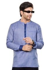 Cotton Short Kurta for Men - Blue | SKRECUFBLU