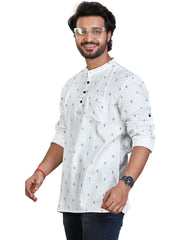 Cotton Short Kurta for Men - White | SKSRBUWBLU