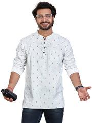 Cotton Short Kurta for Men - White | SKSRBUWBLU