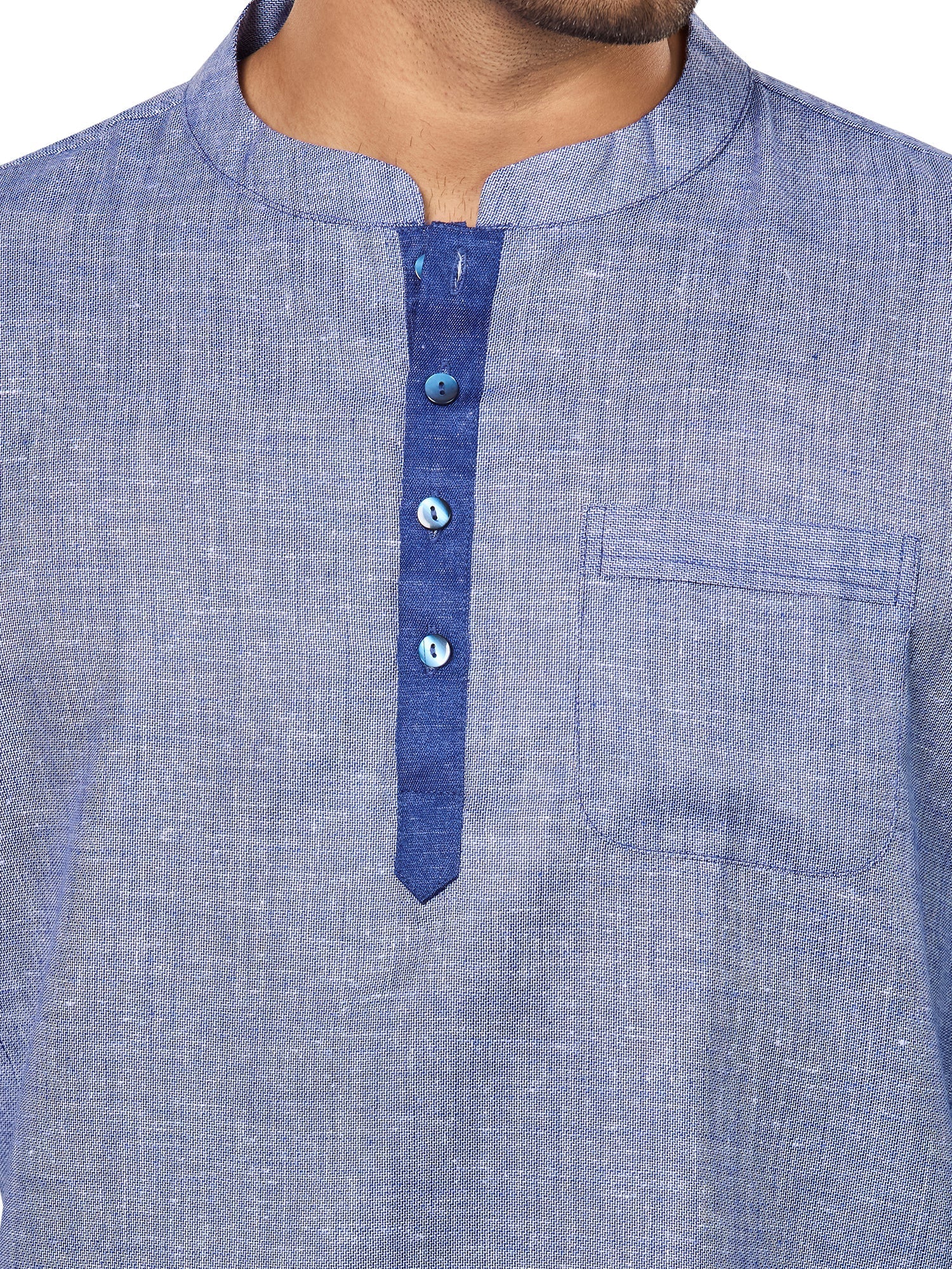 Cotton Short Kurta for Men - Blue | SKRECUFBLU