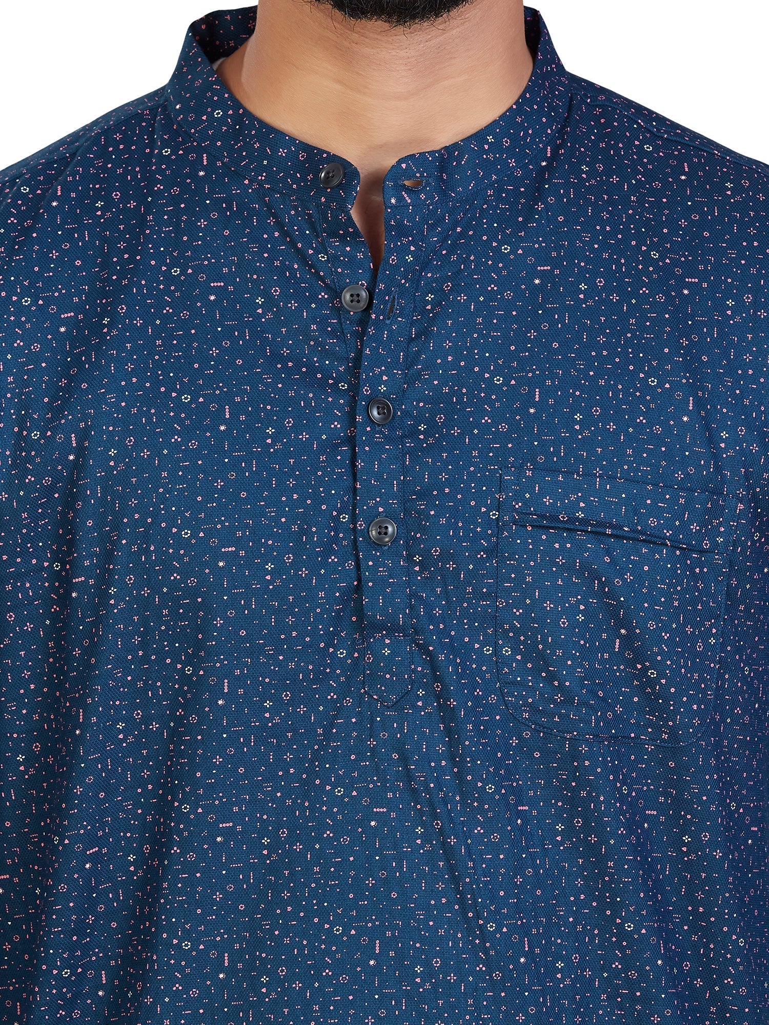 navy Cotton Floral Kurtas for Men | DesiQlo India