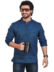 Cotton Short Kurta for Men - Navy Blue | SKAVPRNAV3