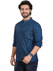 Cotton Short Kurta for Men - Navy Blue | SKAVPRNAV3