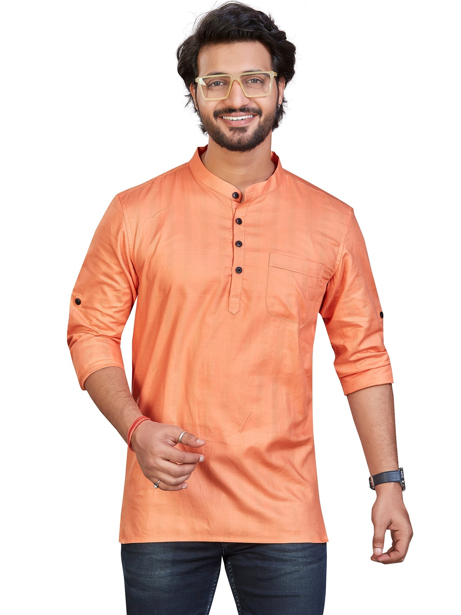orange Cotton Solid Kurtas for Men | DesiQlo India