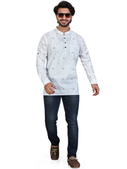 Cotton Short Kurta for Men - White | SKSRSQWBL3