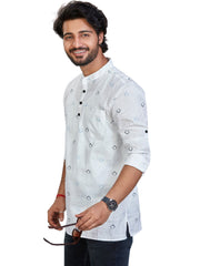 Cotton Short Kurta for Men - White | SKSRSQWBL3