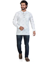 Cotton Short Kurta for Men - White | SKSRSQWGOL