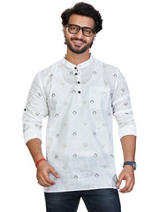 Cotton Short Kurta for Men - White | SKSRSQWGOL