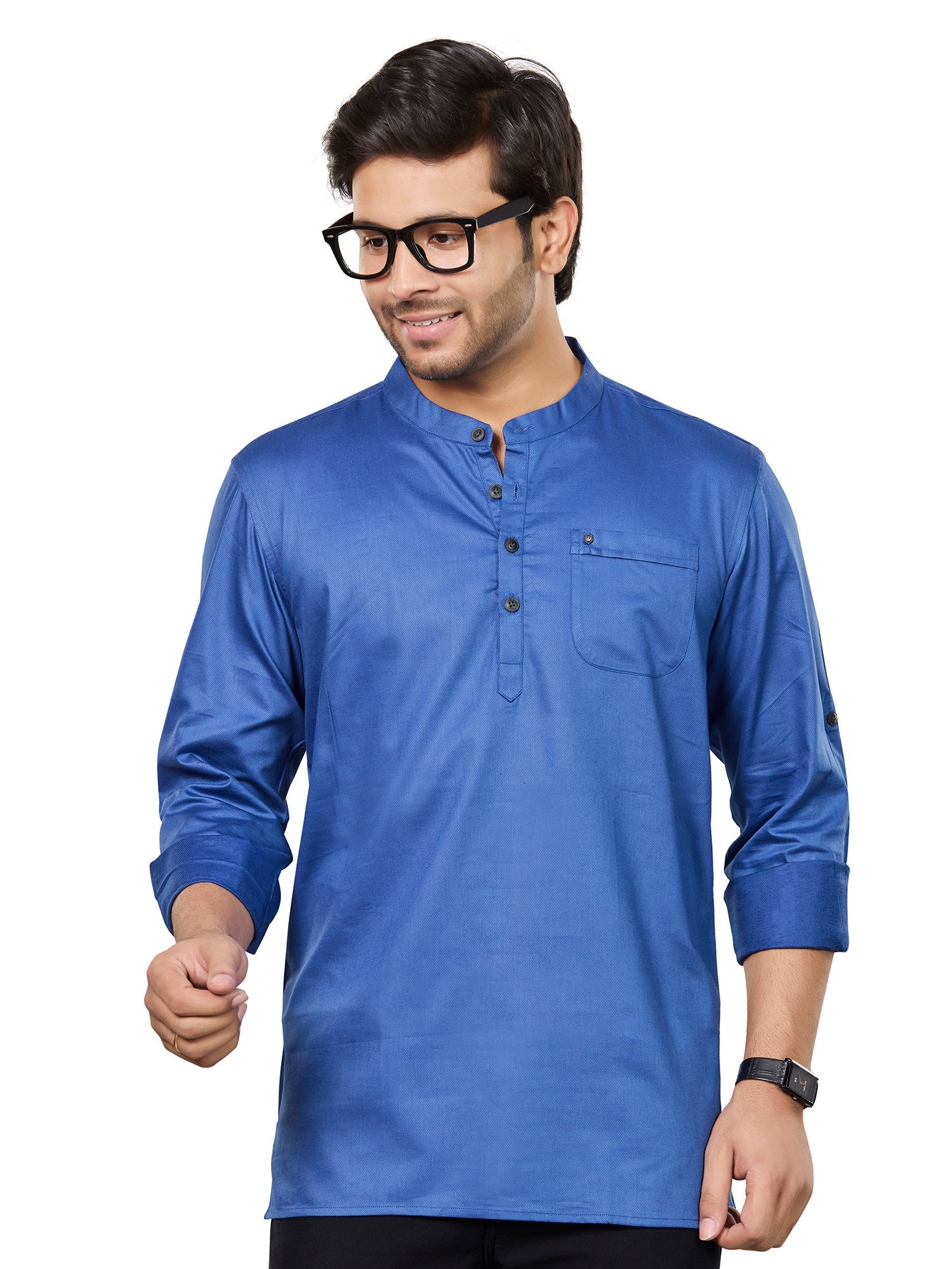 Cotton Short Kurta for Men - Blue | SKRECBBLU3