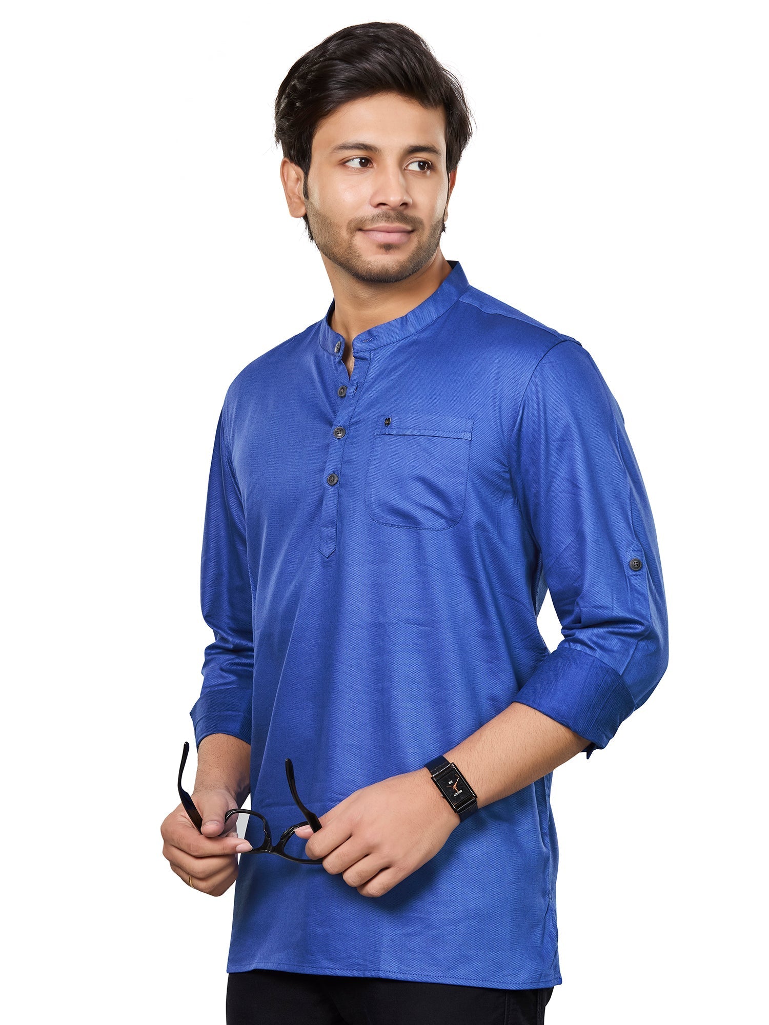 Cotton Short Kurta for Men - Blue | SKRECBBLU3