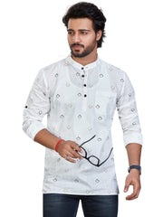 Cotton Short Kurta for Men - White | SKSRSQWGOL