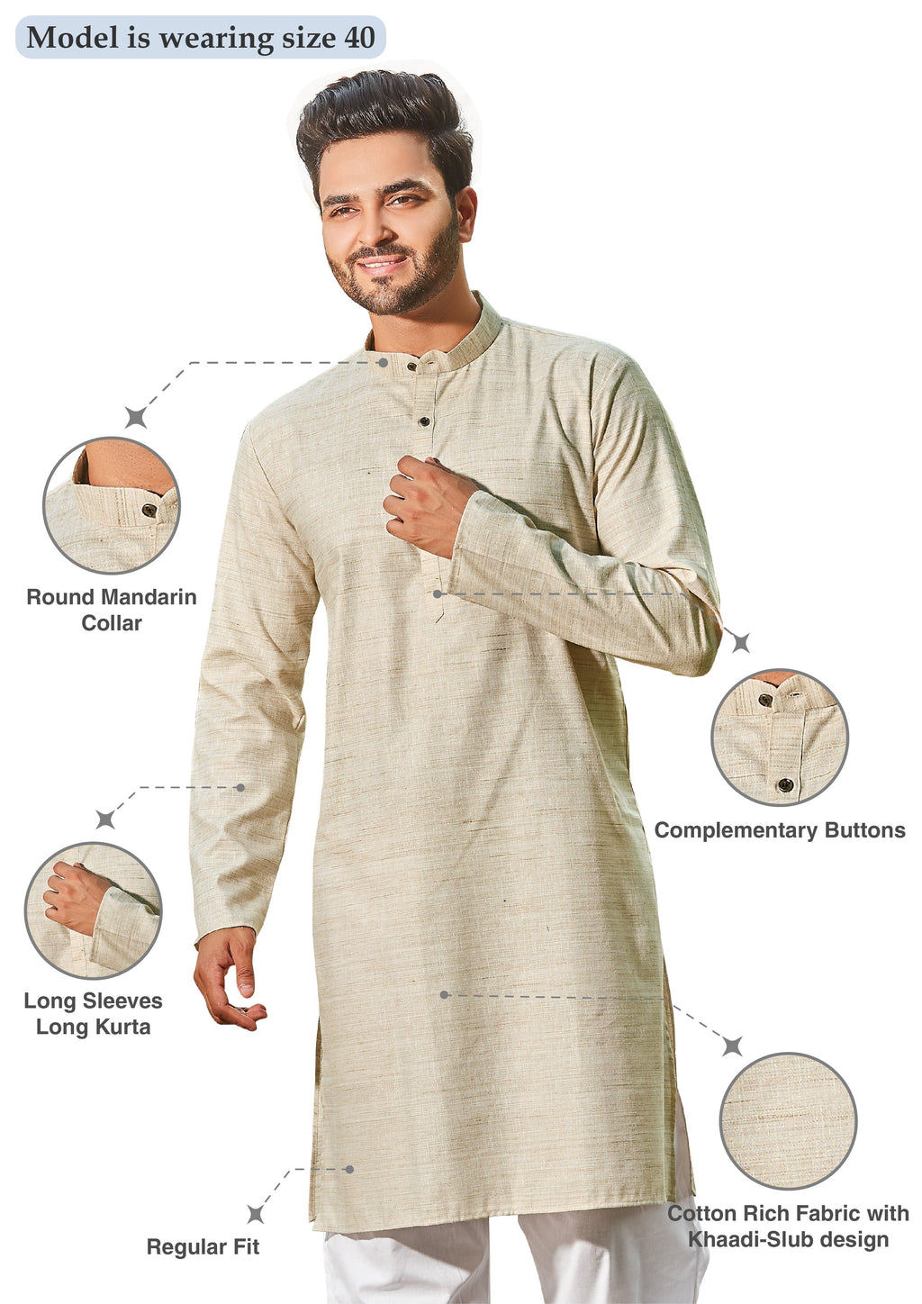 Cotton Kurta for Men - Beige | KPREKHBE38